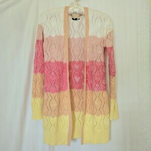 ( Spense Knits ) Colorful Striped Open Cardigan